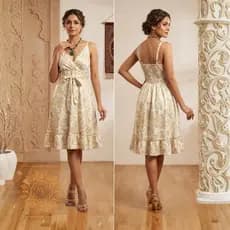 Vestido Feminino Curto Alças Decote Roupas Femininas Elegante Cinturado Costas com Ajuste