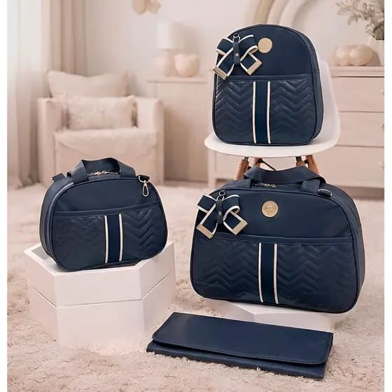 Kit Bolsa de Maternidade 4 Peças Mala para Bebê l Material Térmico Impermeável com Compartimentos
