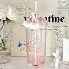 Starbucks Cup Garden Dance Series Elegante Rosa Roxo Romântico Copo de Palha de Vidro Acompanhando Copo Lembrança