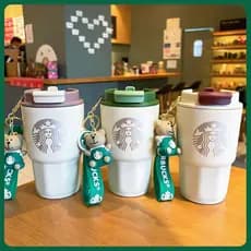 Copo térmico de aço inoxidável Starbucks, copo reto duplo para beber, copo prático para carro, café, água, caixa de pres