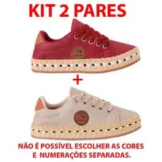 Kit Tênis Detalhe Corda Solado Casual Confortável Moda Tendência Vinho Bege