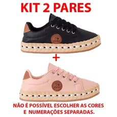 Kit Tênis Detalhe Corda Solado Casual Confortável Moda Tendência Preto Rosa