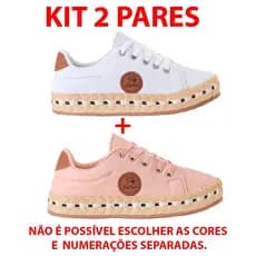 Kit Tênis Detalhe Corda Solado Casual Confortável Moda Tendência Branco Rosa