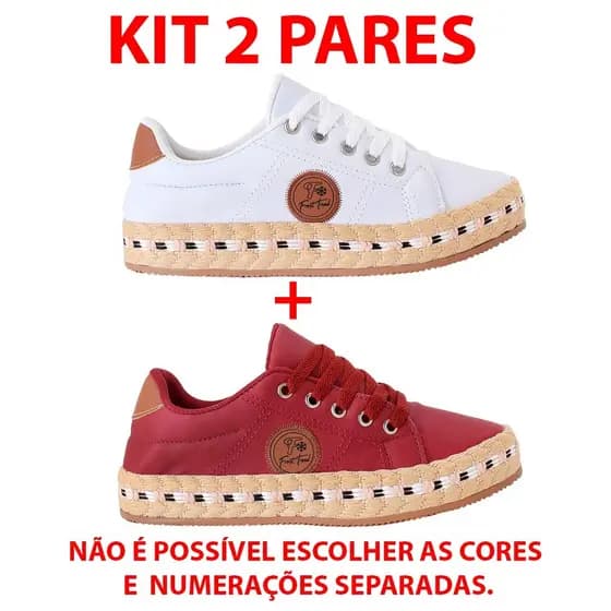 Kit Tênis Detalhe Corda Solado Casual Confortável Moda Tendência Branco Vinho