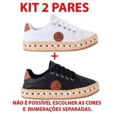 Kit Tênis Detalhe Corda Solado Casual Confortável Moda Tendência Preto Branco