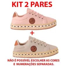 Kit Tênis Detalhe Corda Solado Casual Confortável Moda Tendência Rosa Bege