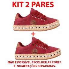 Kit Tênis Detalhe Corda Solado Casual Confortável Moda Tendência Bordo
