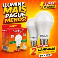 kit 2 Lâmpada LED Ourolux 9W ou 15w E27 Bivolt Luz Branca 6500K Econômica SuperLED