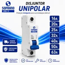 Disjuntor Unipolar Curva C Soprano 16A 20A 25A 32A 40A 50A 63A Trilho DIN