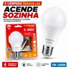 Lâmpada LED Sensor Presença 9W E27 Automática Bivolt Luz Fria Ourolux