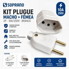 Plugue Macho e Fêmea 10A 250V Soprano 2P Padrão Brasileiro