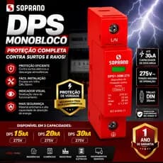 Protetor Surto DPS Monobloco Soprano 15kA 20kA 30kA Proteção 275V