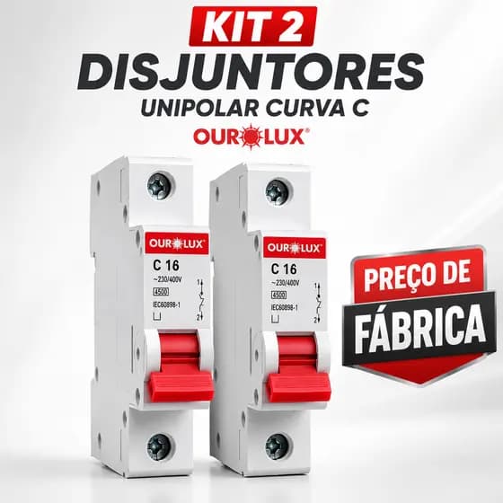 Kit 2 Disjuntor Unipolar 16A 20A 25A 32A 40A 50A 63A Curva C Ourolux