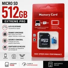 Cartão De Memória Micro SD 512GB Extreme Pro Classe 10 + Adaptador Memory Card