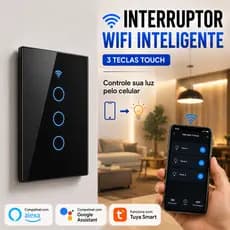 Interruptor Touch WiFi Inteligente Alexa Google Home Vidro Preto