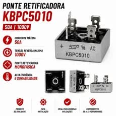 Diodo Ponte Retificadora KBPC5010 50A 1000V Monofásica Conversor AC/DC Alta Potência