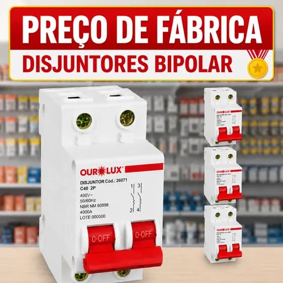 Kit 3 Disjuntores Bipolar Curva C  Trilho DIN Ourolux 16a 20a 25a 40a 50a 63a