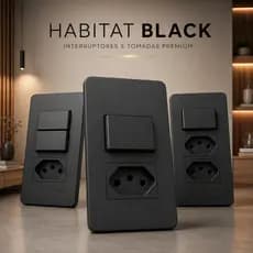 Interruptor Tomada Preto Fame Habitat Black Simples Duplo Triplo Conjunto Tomada + Interruptor