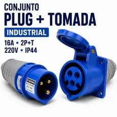 Conjunto Plugue E Tomada Industrial 16A 2P+T 220V IP44 Soprano