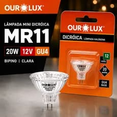 Lampada Mini Dicroica MR11 20W 12V GU4 Bipino Clara Ourolux Original