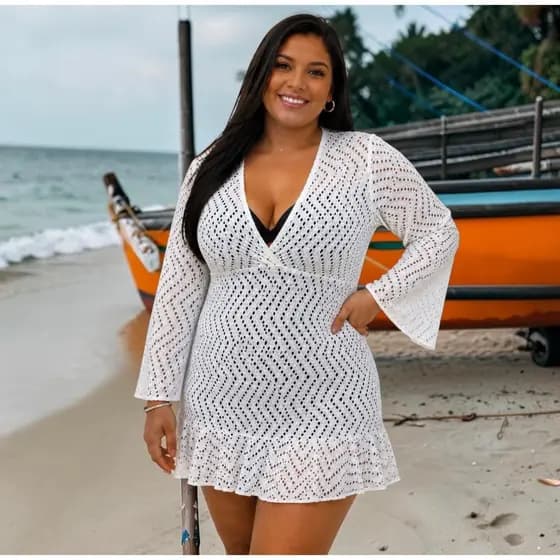 Saída de Praia Plus Size Feminina Babado Delicado Roupa de Praia Estilosa Laise