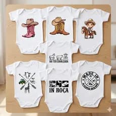 Body Bebê Country Agro Fazendinha 100% Algodão Estampado Cavalos Cowboy Roupa Infantil Confortável
