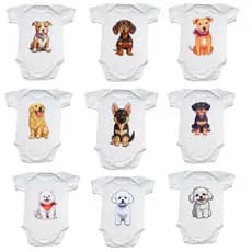 Body Bebê Cachorrinho Fofo Raças de Cães Roupa Bebê Algodão Recém Nascido Body Bebê Dog Pet