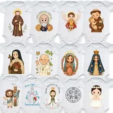 Body Bebê Religioso Santos Católicos | Roupa Infantil Fé Batizado Presente Abençoado