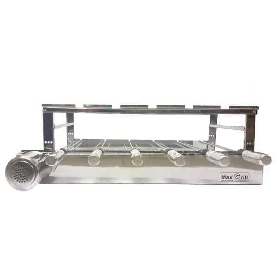 Churrasqueira Max Grill Inox Giratória 6 Espetos Pré-Moldada Motor Elétrico 1/30 hp WEG 110V ou 220V