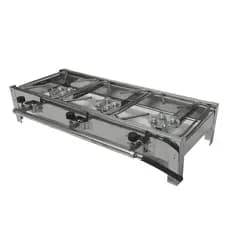 Fogão Inox 3 Boca Industrial Alta Pressão Potente Incluso Mangueira Registro de Gás Super Metal Rio
