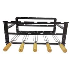 Suporte com 5 Espetos para Churrasqueira Pré-Moldada com Estrutura Robusta e Resistente Aço Carbono