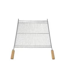 Grelha Churrasco Aramada 40x40cm Cabo Madeira p Assar Carne Frango Peixe Grelha Dupla Churrasqueira