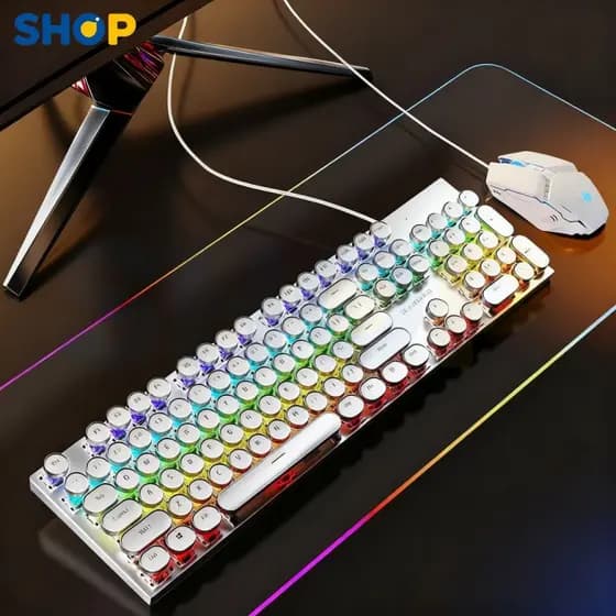 Teclado Gamer de Eixos (Luzes Ajustáveis) + Rato Gamer Fio: Combo para Jogos H7