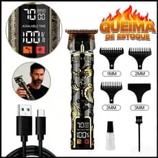 Máquina De Cortar Cabelo Para Barba Masculina Acabamento Profissional Premium Com Led Digital Tela-K4/K5