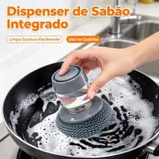 Kit Escova de Aço Multiuso com Porta Detergente Dispenser Integrado Limpeza Cozinha Banheiro