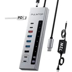 Hub USB C multifuncional PULWTOP 10 em 1 com portas USB A/C de 10 Gbps e 100W PD-IN para laptops