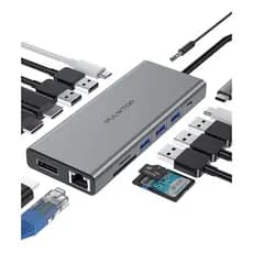 14 em 1 USB C Docking Station com suporte para três monitores MST para sistemas operacionais Windows