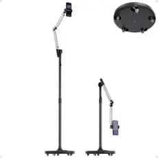 Suporte digital resistente com rodas e base pesada, suporte de alumínio com rotação livre e ângulos e altura ajustáveis