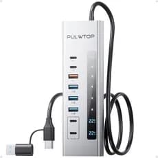 USB-C Hub PULWTOP com alimentação, leitor de cartão SD/TF, USB-A/C 10Gbps para laptop/macbook