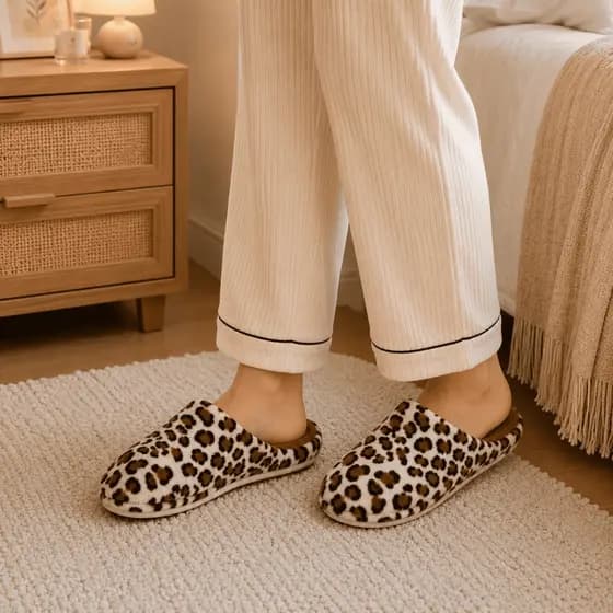 Pantufa Feminina Peluciada Onça Quentinha Confortável Antiderrapante Inverno