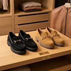 Mocassim Feminino Camurça Tratorado com Fivela Beira Rio Confortável Preto e Caramelo Original