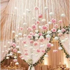 Cortina de Porta com Flores de Rosa Bordadas, Cortina com Miçangas para Divisória de Sala de Estar e Sala de Jantar, Dec