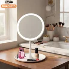 Espelho Decorativo com LED de Mesa Redondo 3 cores