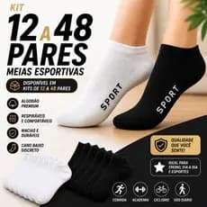 Meia Soquete Básica 12 24 36 48 Pares Masculina Feminina Cano Curto Respirável Confortável