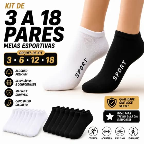 Kit 3 6 12 18 Pares de Meias Soquete Cano Curto Masculina Feminina Unissex