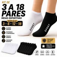 Kit 3 6 12 18 Pares de Meias Soquete Cano Curto Masculina Feminina Unissex