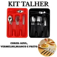 Faqueiro Inox Jogo De Talheres Porta Talher Com 24 Peças Preto , Vermelho , Azul ou Branco