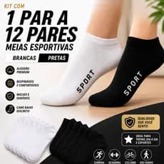 Kit 1 a 12 Pares Meia Soquete Masculina e Feminina Cano Curto Confortável Respirável