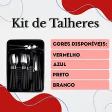 Jogo De Talheres Faqueiro Porta Talher Com 25 Peças - Preto - Branco - Azul - Vermelho