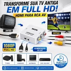 Conversor HDMI Para RCA AV | Adaptador De Vídeo 1080P Para TV Antiga E TV Box | Plug And Play